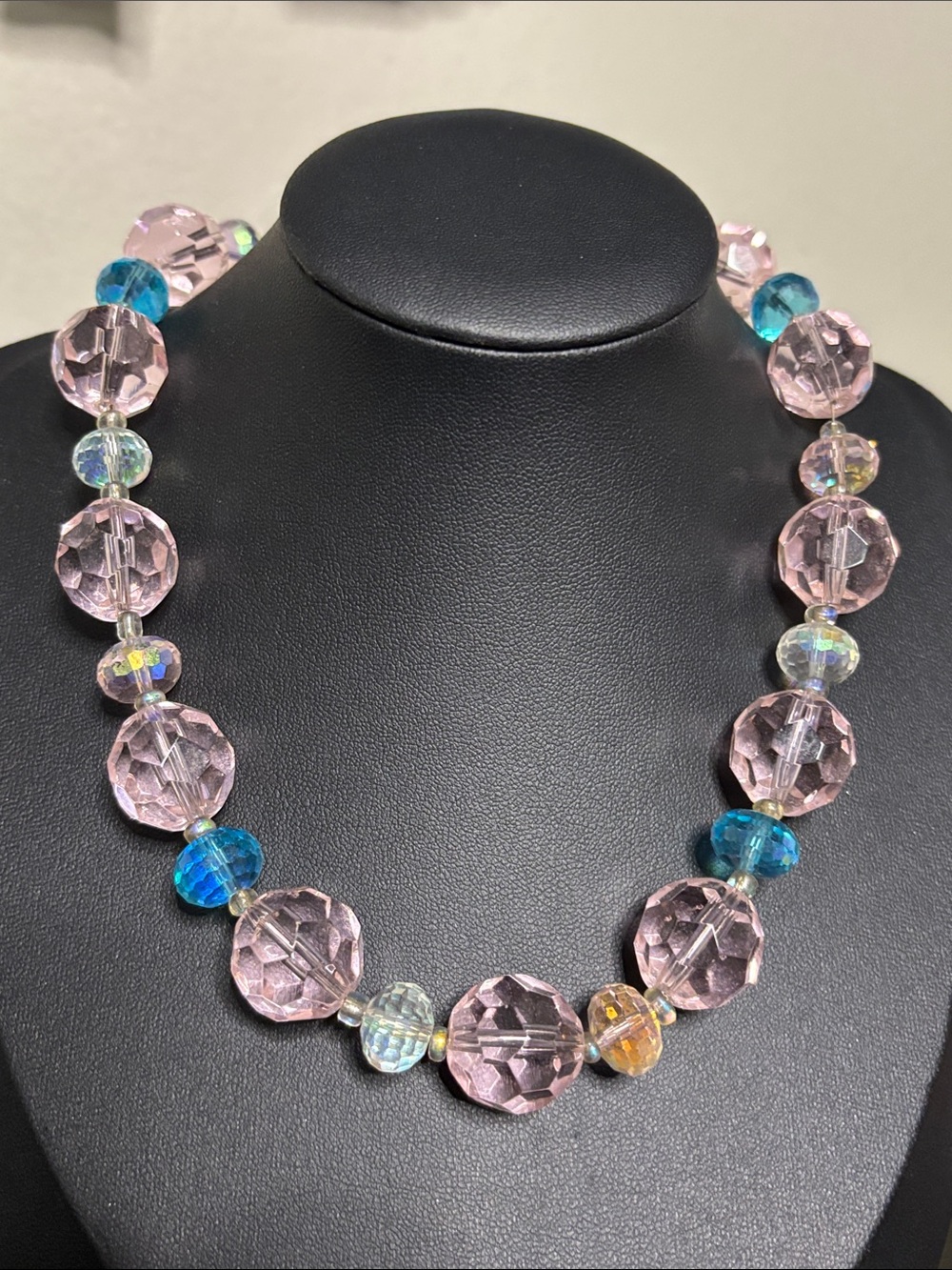 Pink & Blue Faceted Glass Crystal Statement Chunky Necklace - Women Jewelry